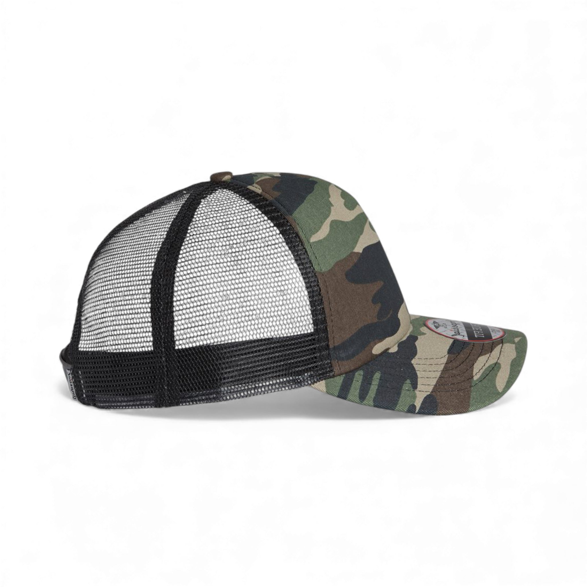 Right side view of Imperial 1287 custom hat in camo and black