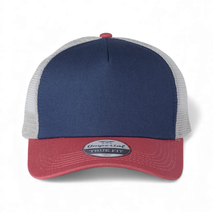 Front view of Imperial 1287 custom hat in royal, nantucket and grey