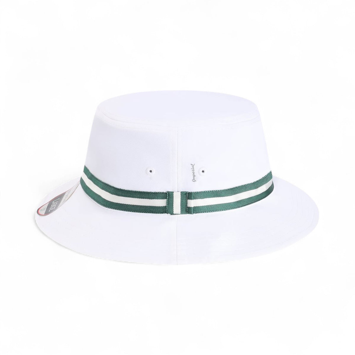 Left side view of Imperial 1371P custom hat in white and green