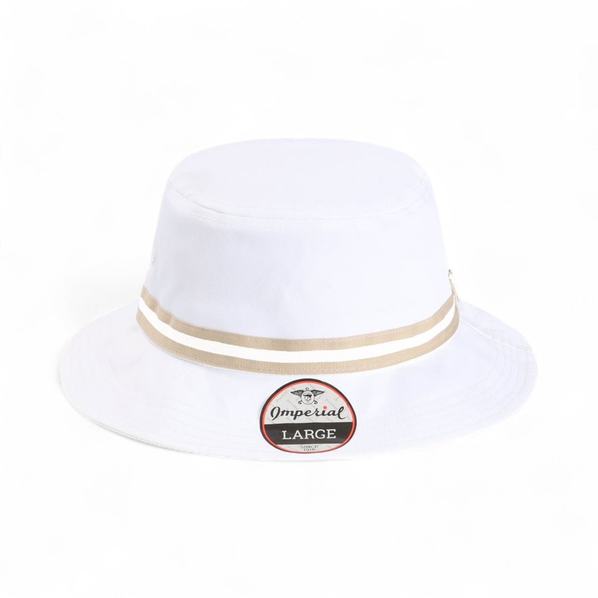 Front view of Imperial 1371P custom hat in white and khaki