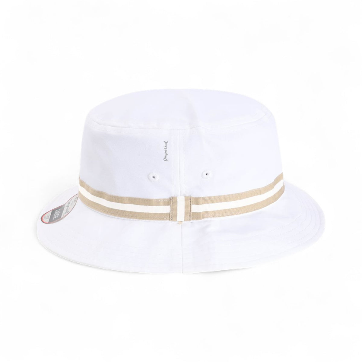 Left side view of Imperial 1371P custom hat in white and khaki