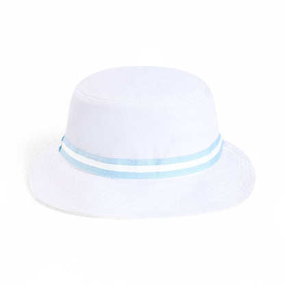 Back view of Imperial 1371P custom hat in white and light blue