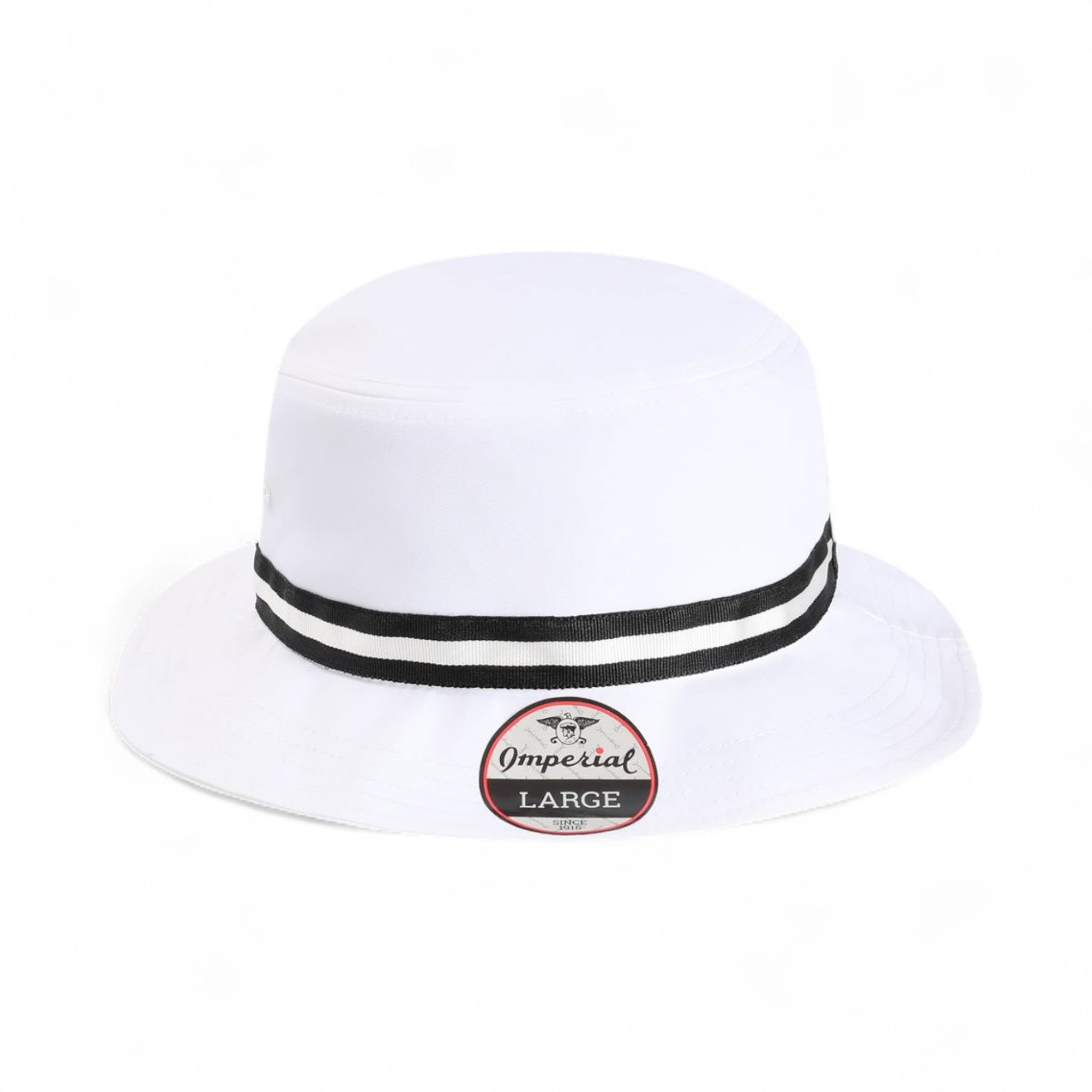 Front view of Imperial 1371P custom hat in white and black