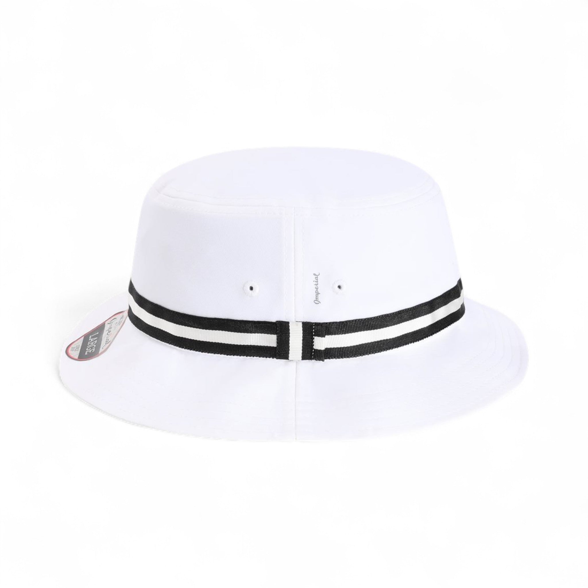 Left side view of Imperial 1371P custom hat in white and black