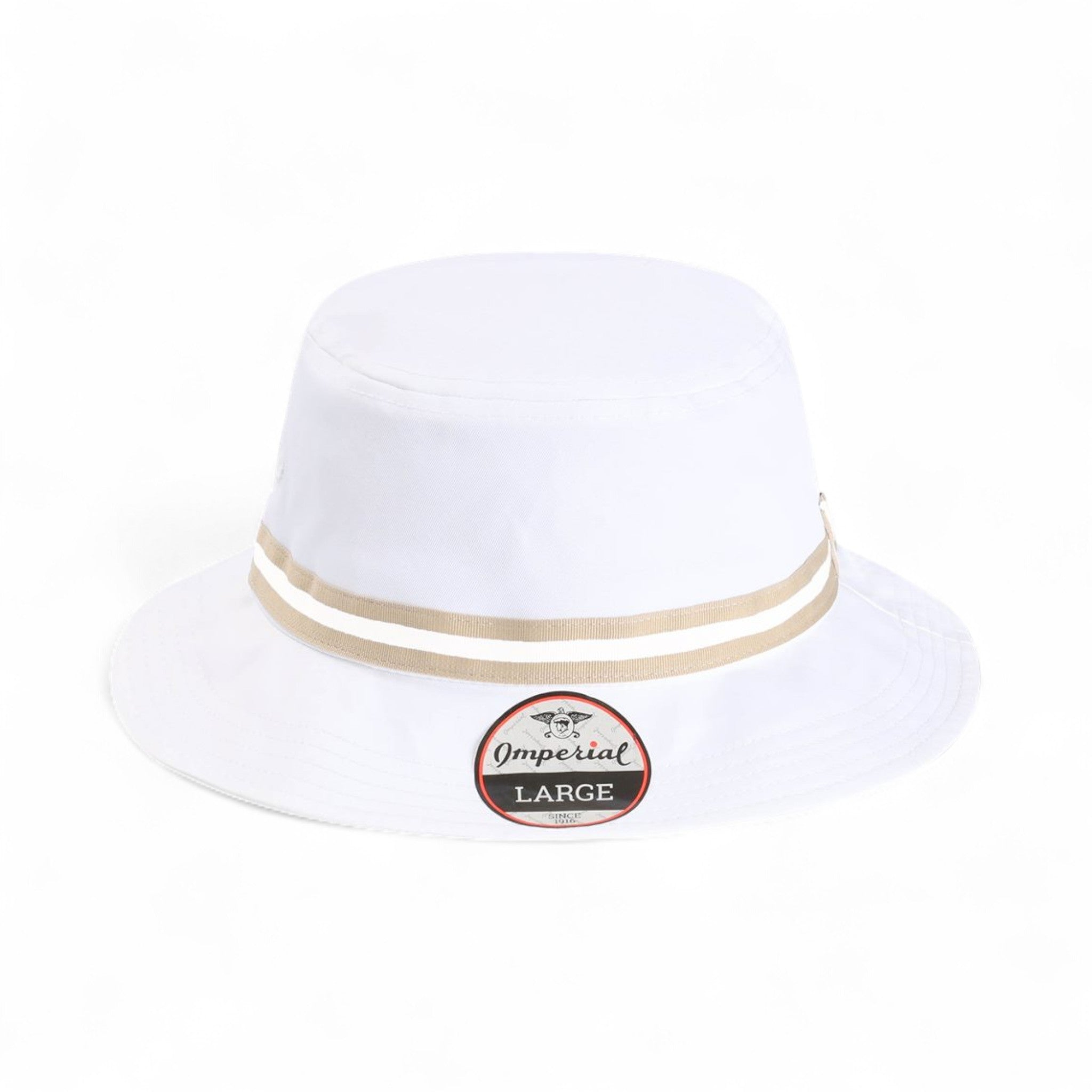 Front view of Imperial 1371P custom hat in white and khaki
