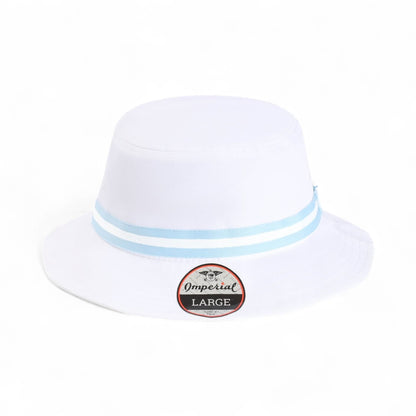 Front view of Imperial 1371P custom hat in white and light blue