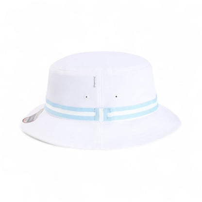 Left side view of Imperial 1371P custom hat in white and light blue