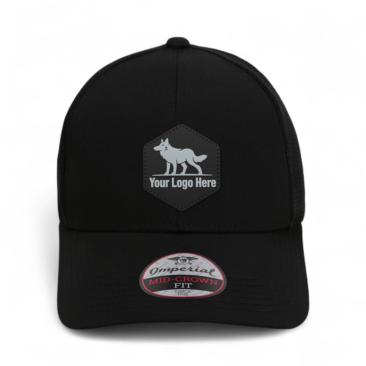 PVC patch preview of Imperial 1988M custom hat in black