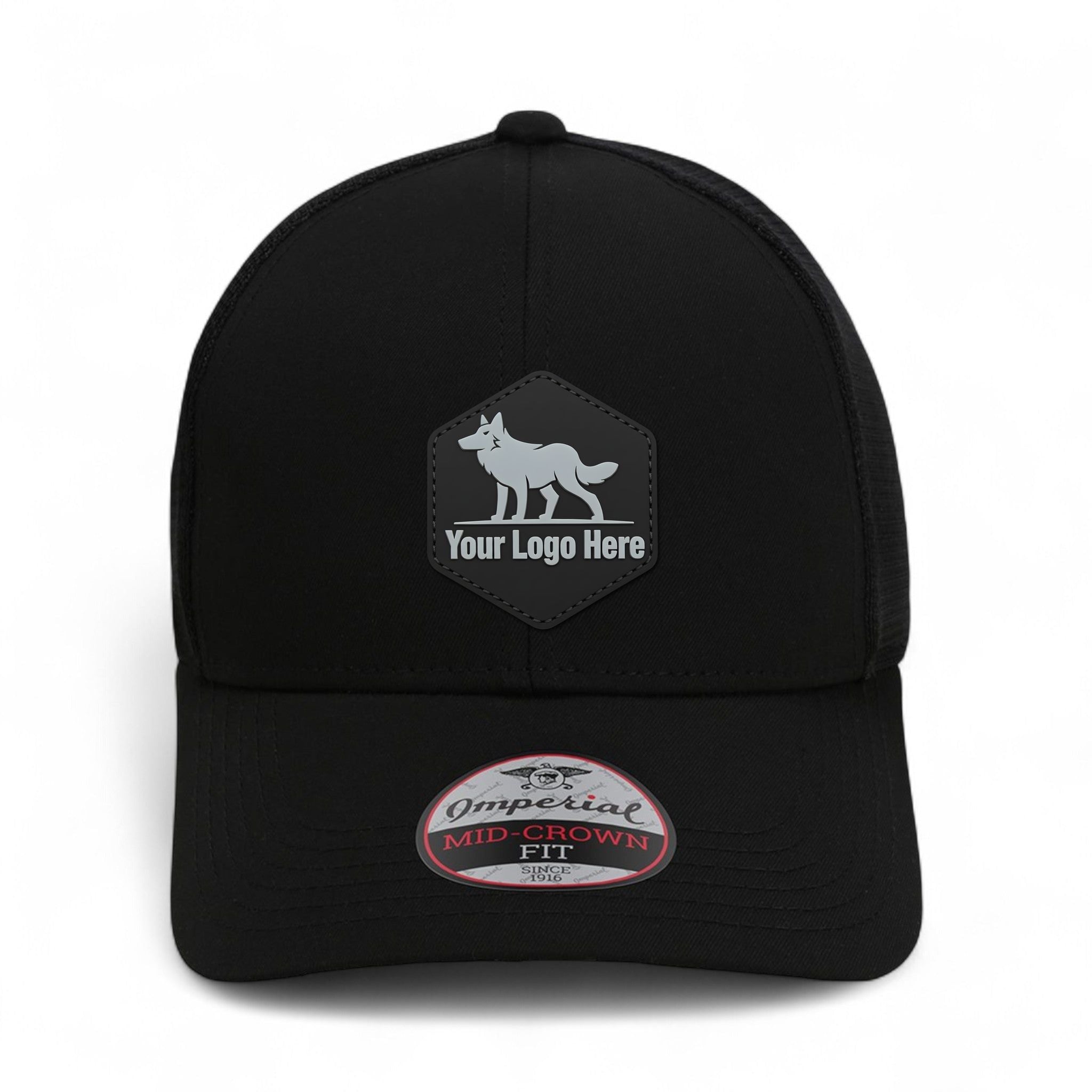 PVC patch preview of Imperial 1988M custom hat in black