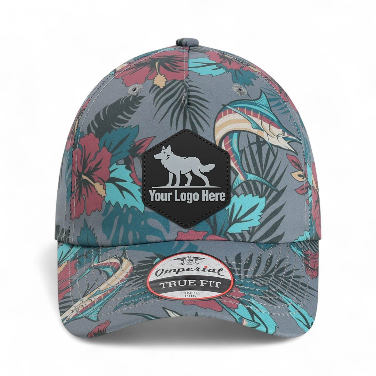 PVC patch preview of Imperial 4072 custom hat in blue coast