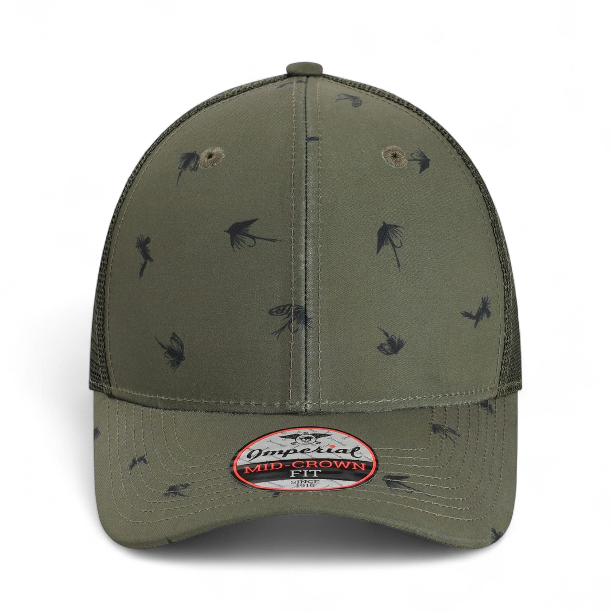 Front view of Imperial 4074 custom hat in olive green