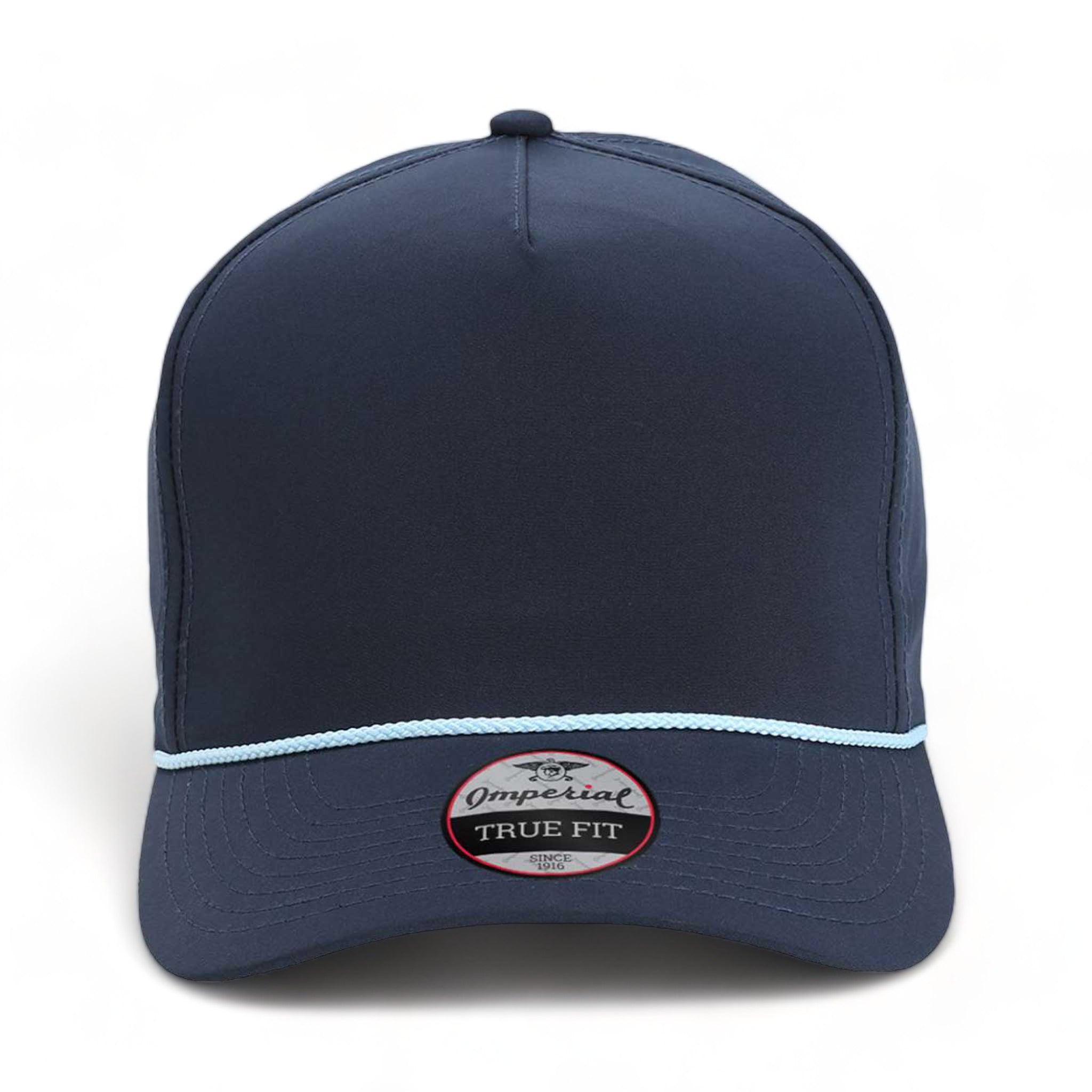 Front view of Imperial 5054 custom hat in navy and light blue