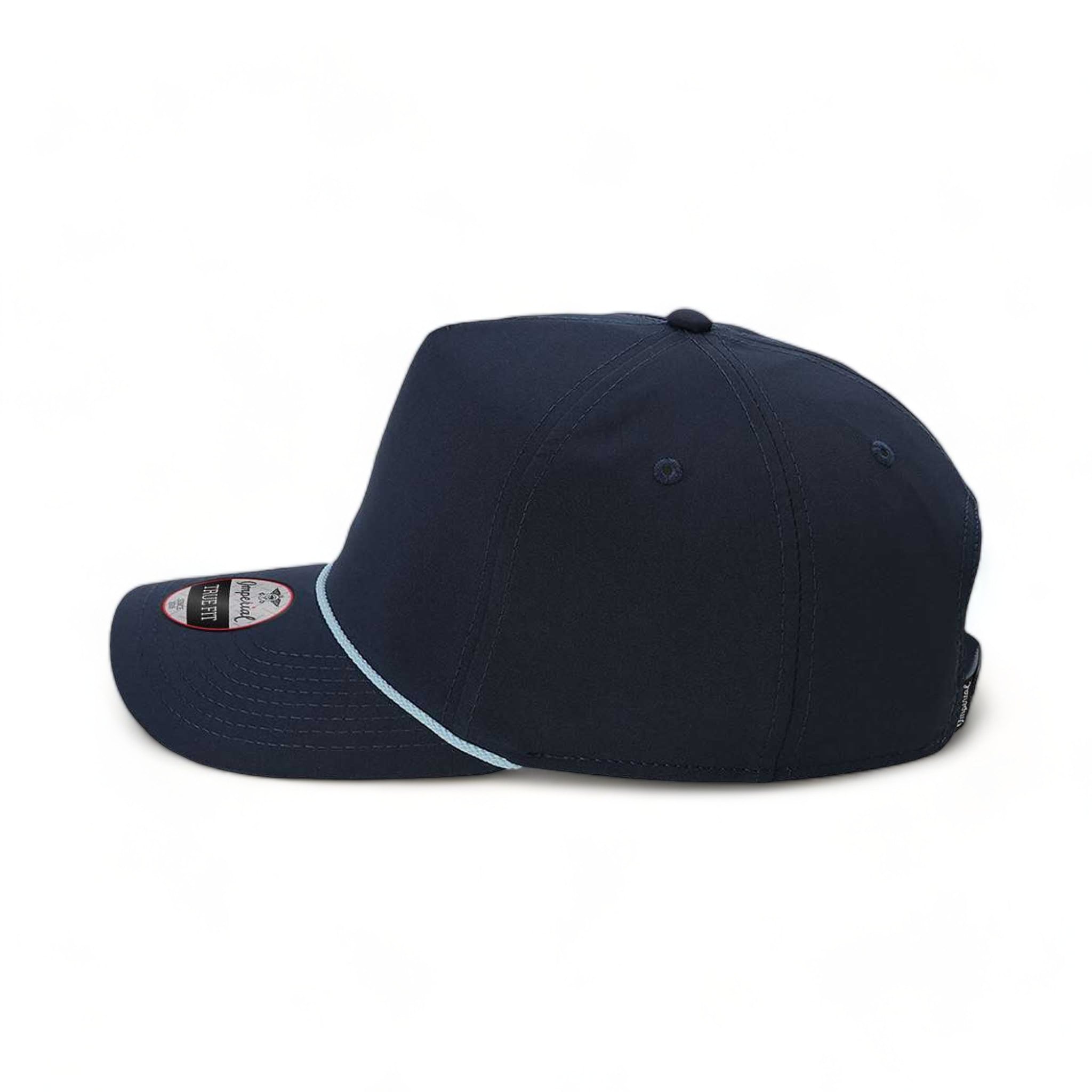 Side view of Imperial 5054 custom hat in navy and light blue