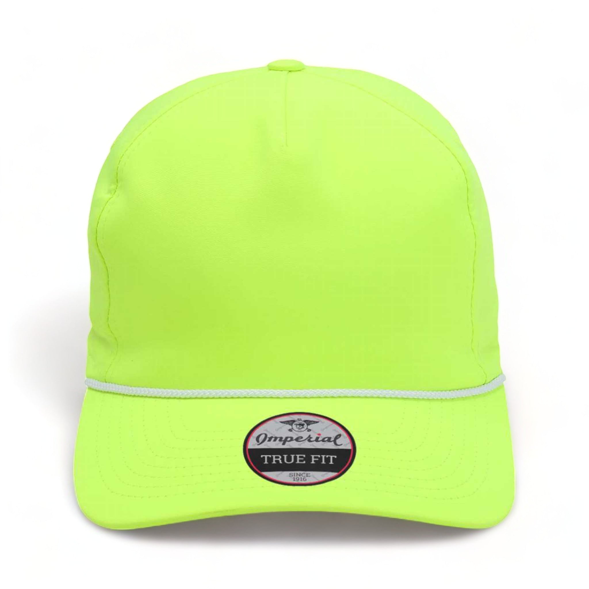 Front view of Imperial 5054 custom hat in neon yellow and white