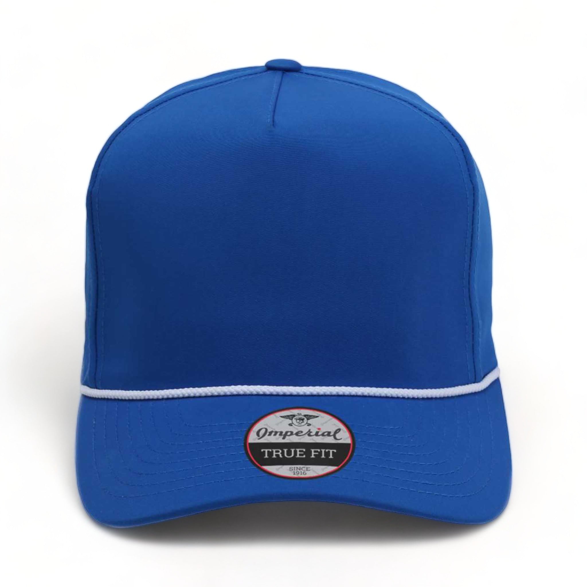 Front view of Imperial 5054 custom hat in royal and white