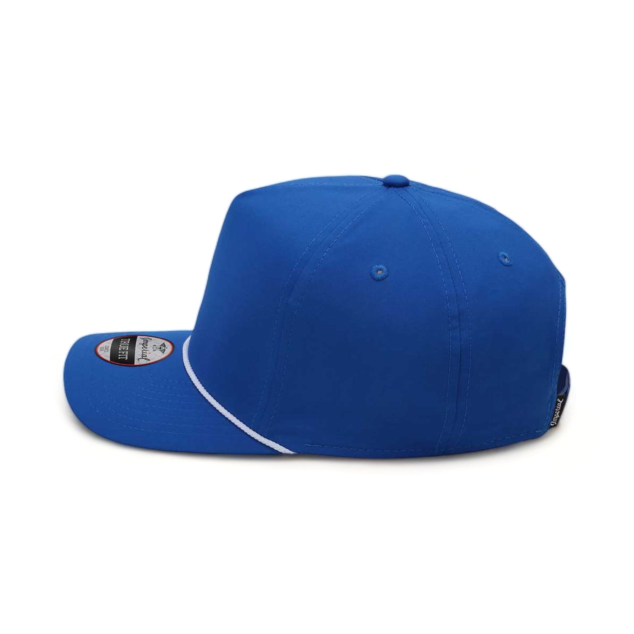 Side view of Imperial 5054 custom hat in royal and white