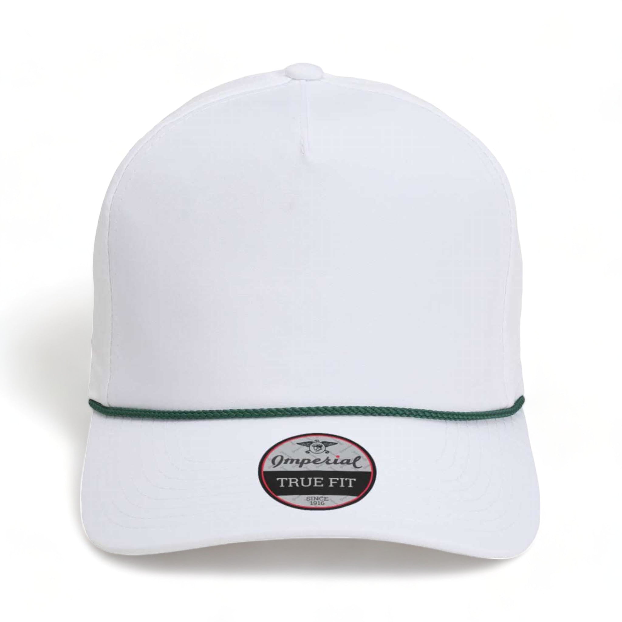 Front view of Imperial 5054 custom hat in white and dark green