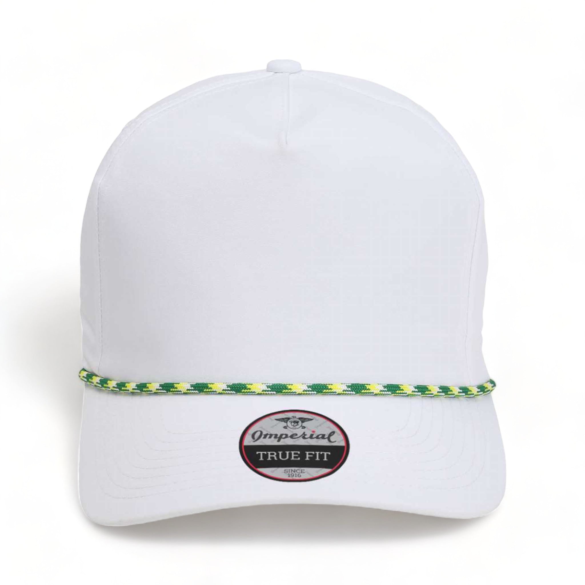 Front view of Imperial 5054 custom hat in white and green-yellow