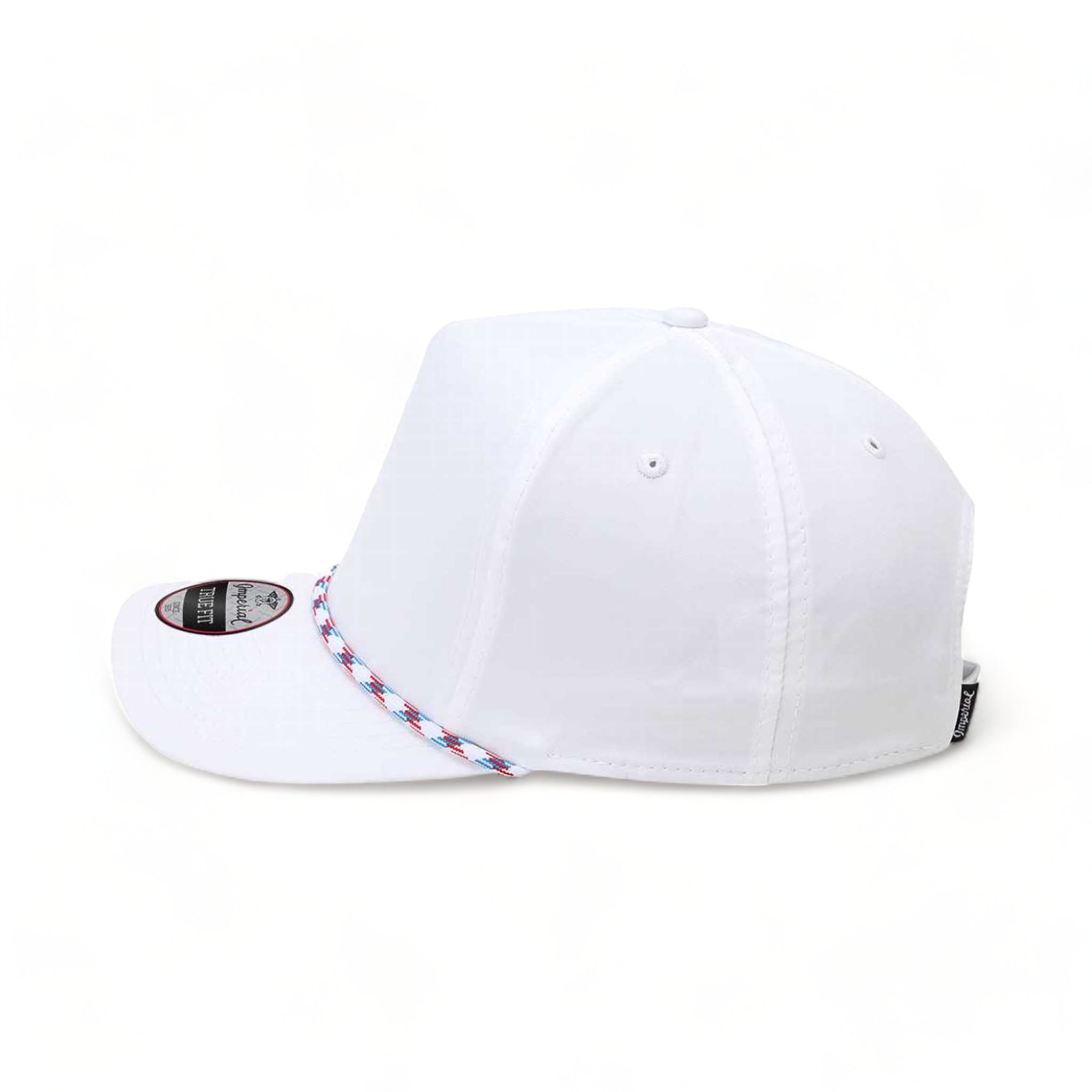 Side view of Imperial 5054 custom hat in white and light blue-red