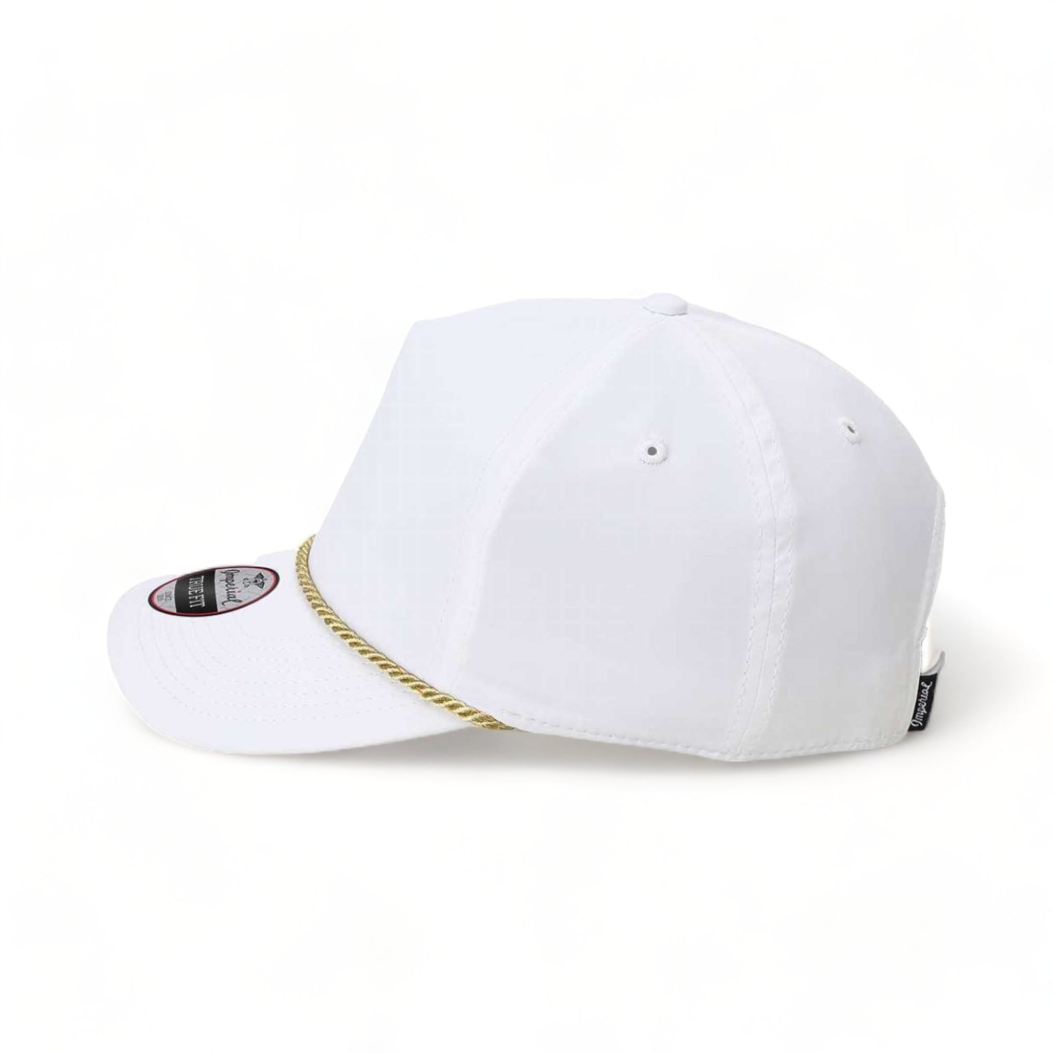 Side view of Imperial 5054 custom hat in white and metallic gold