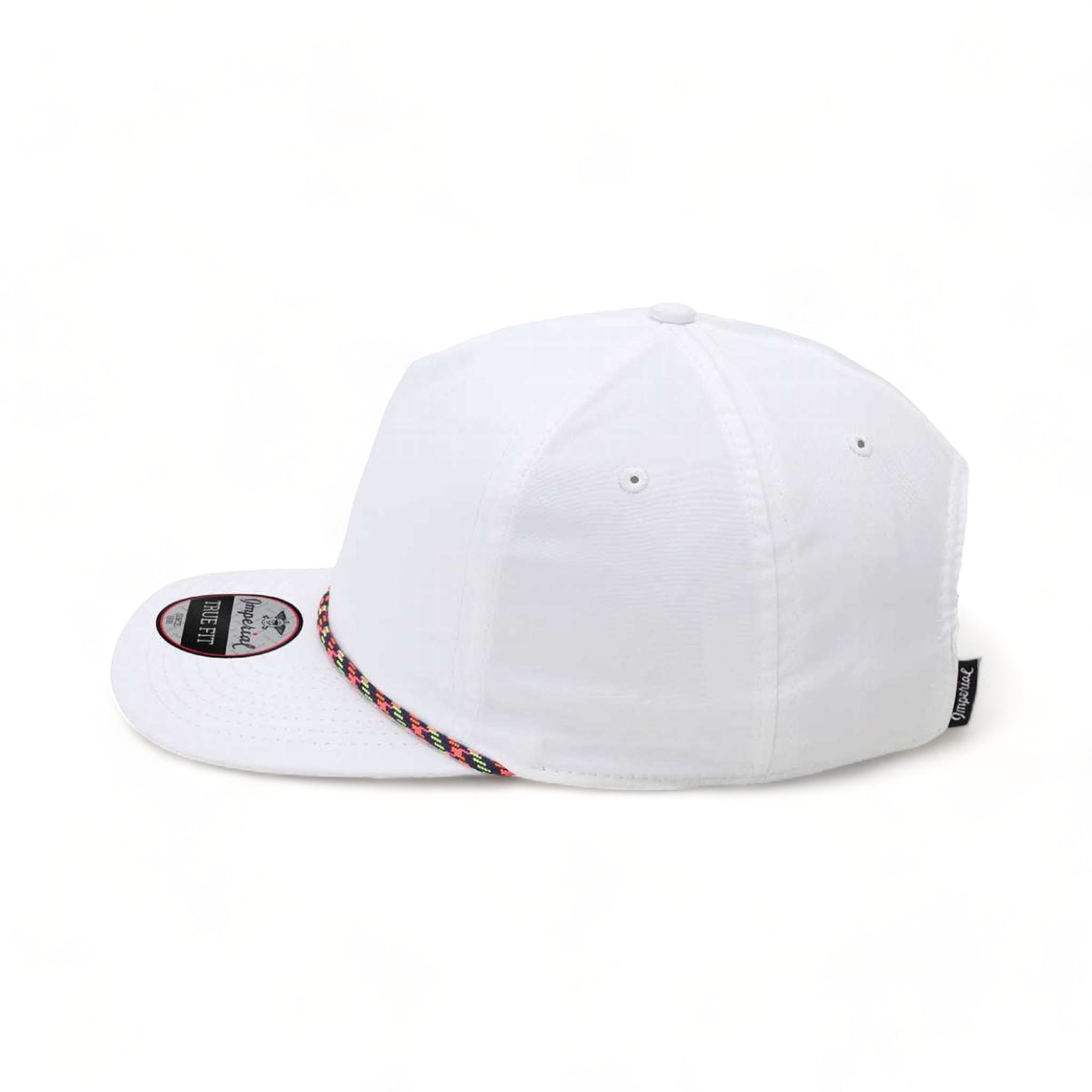 Side view of Imperial 5054 custom hat in white, navy and neon