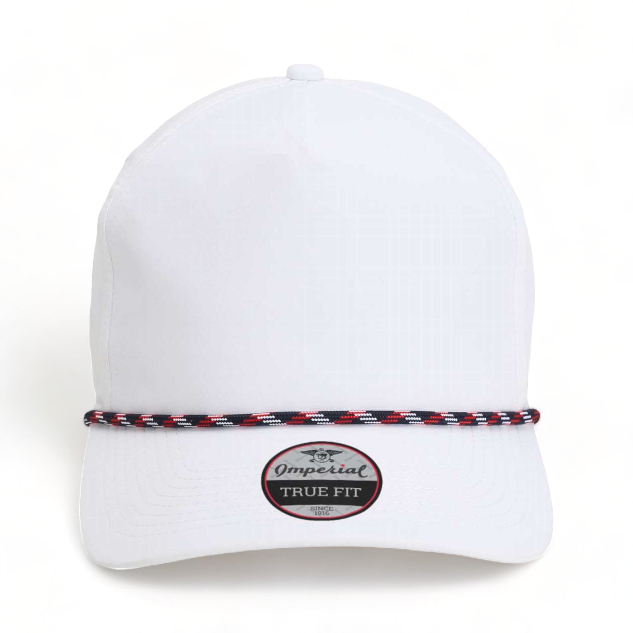 Front view of Imperial 5054 custom hat in white and navy-red