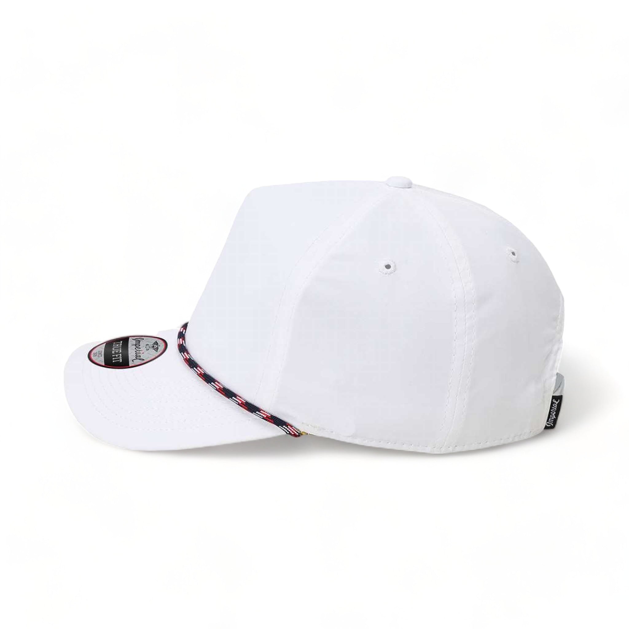 Side view of Imperial 5054 custom hat in white and navy-red
