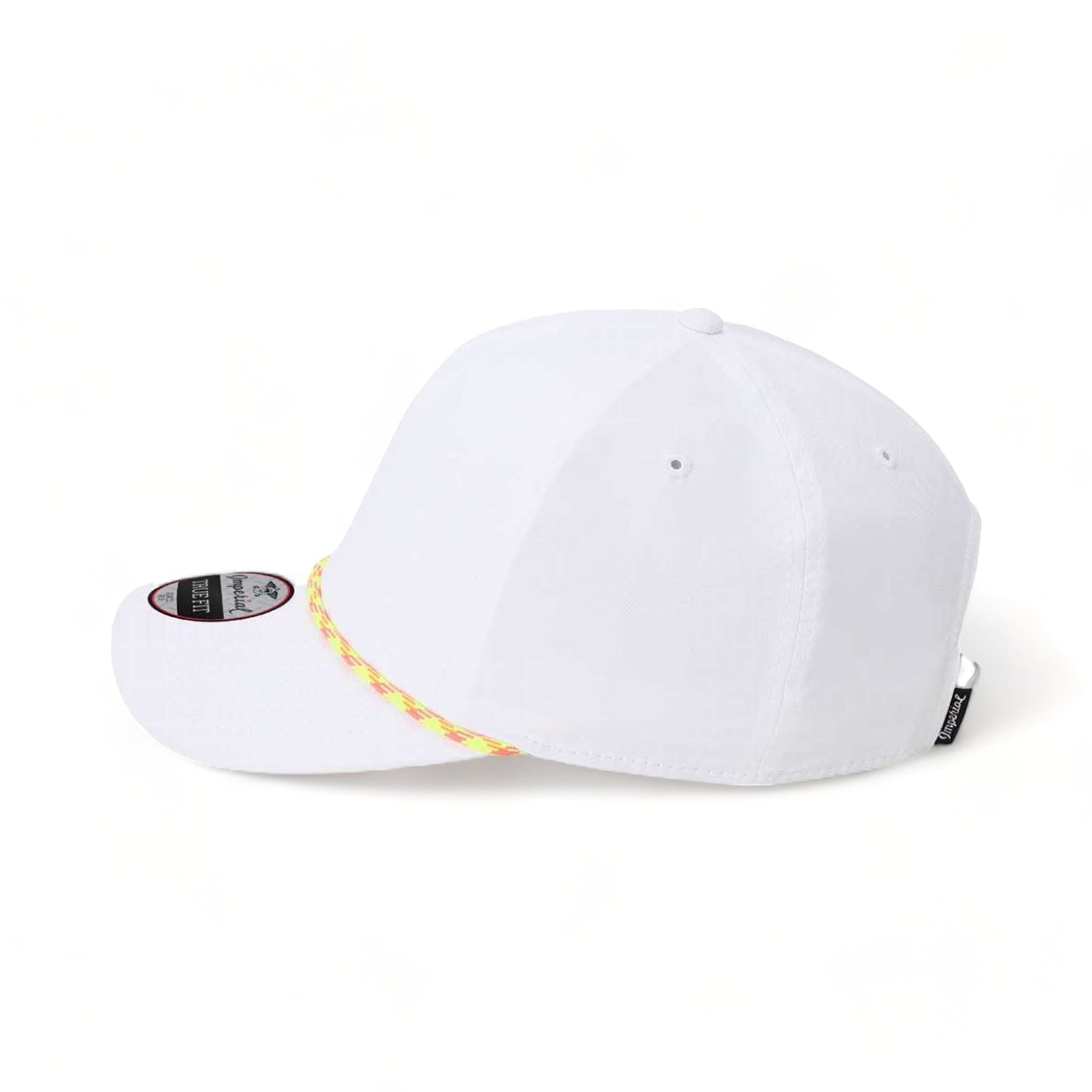 Side view of Imperial 5054 custom hat in white and neon mix