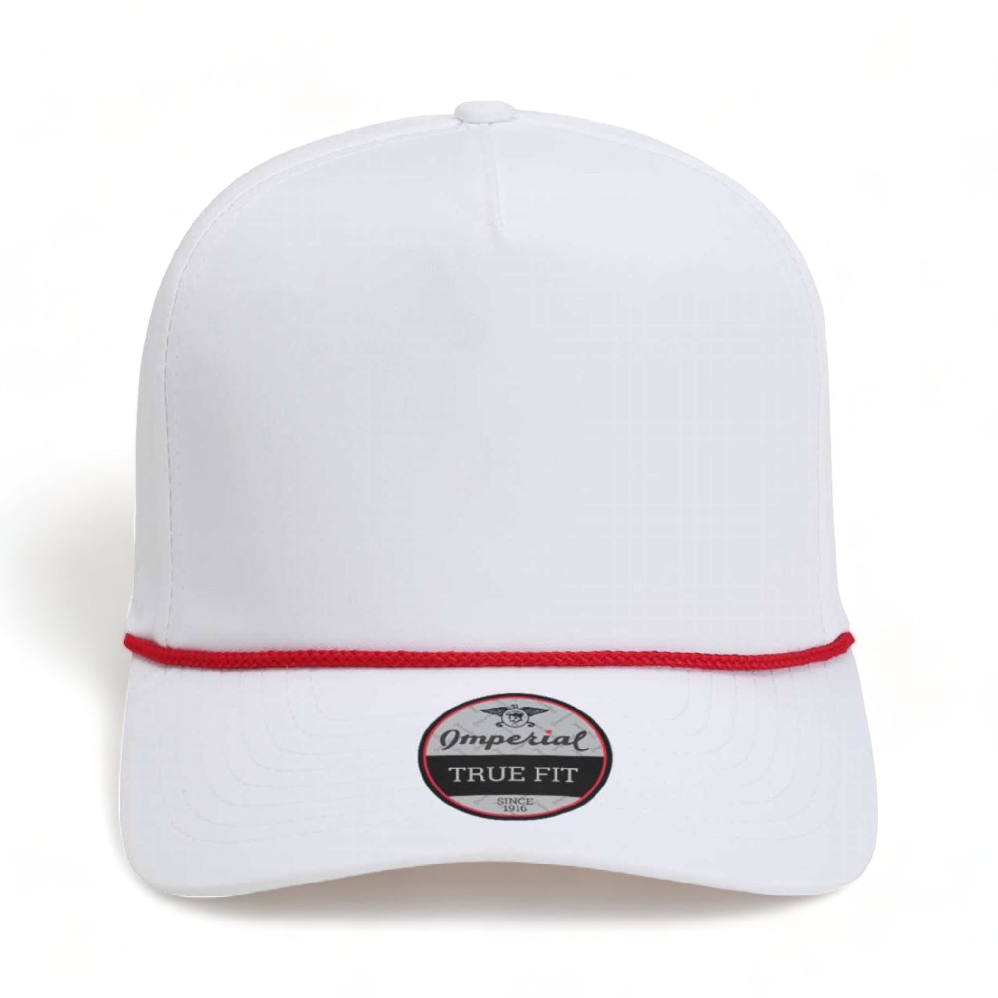 Front view of Imperial 5054 custom hat in white and red