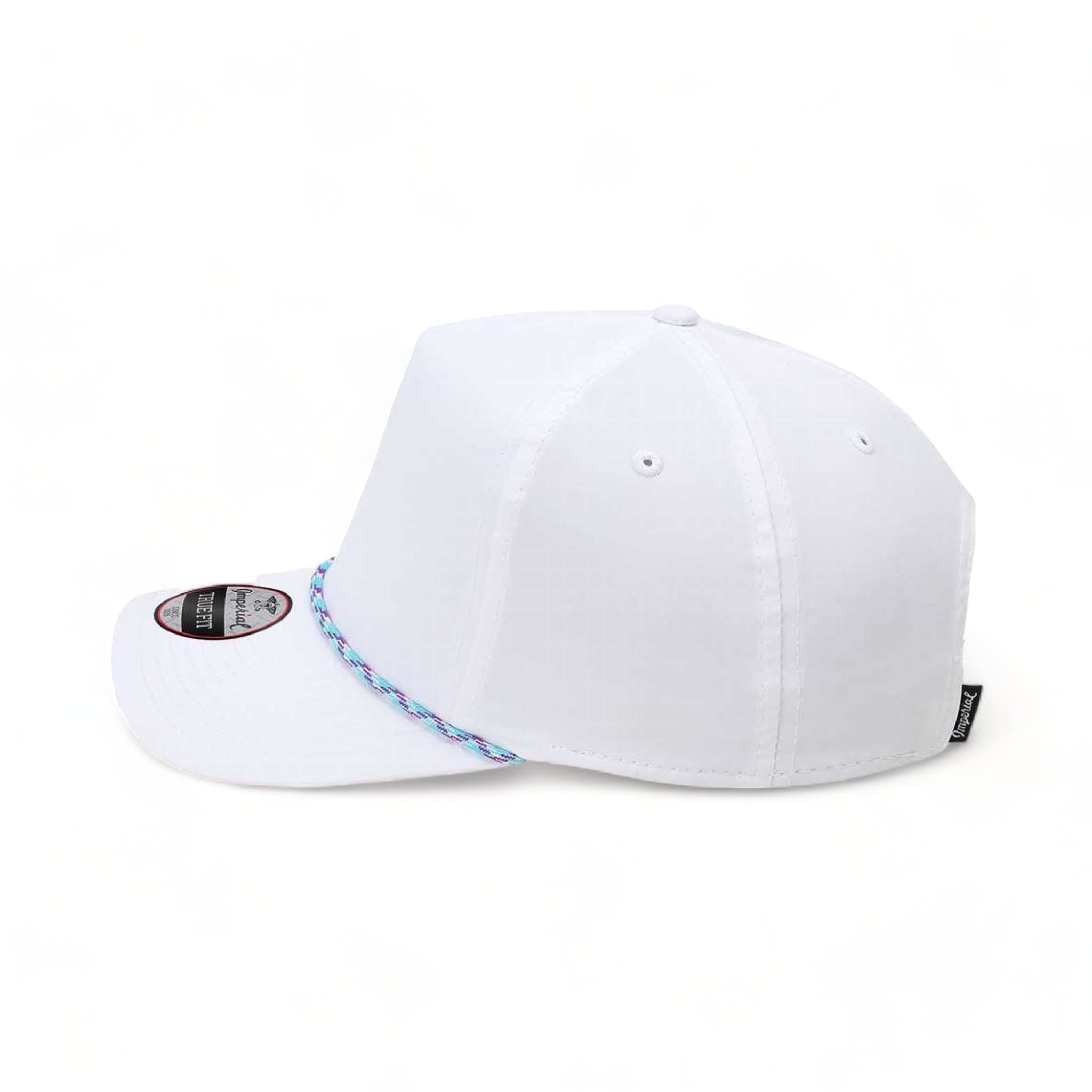 Side view of Imperial 5054 custom hat in white and teal-purple