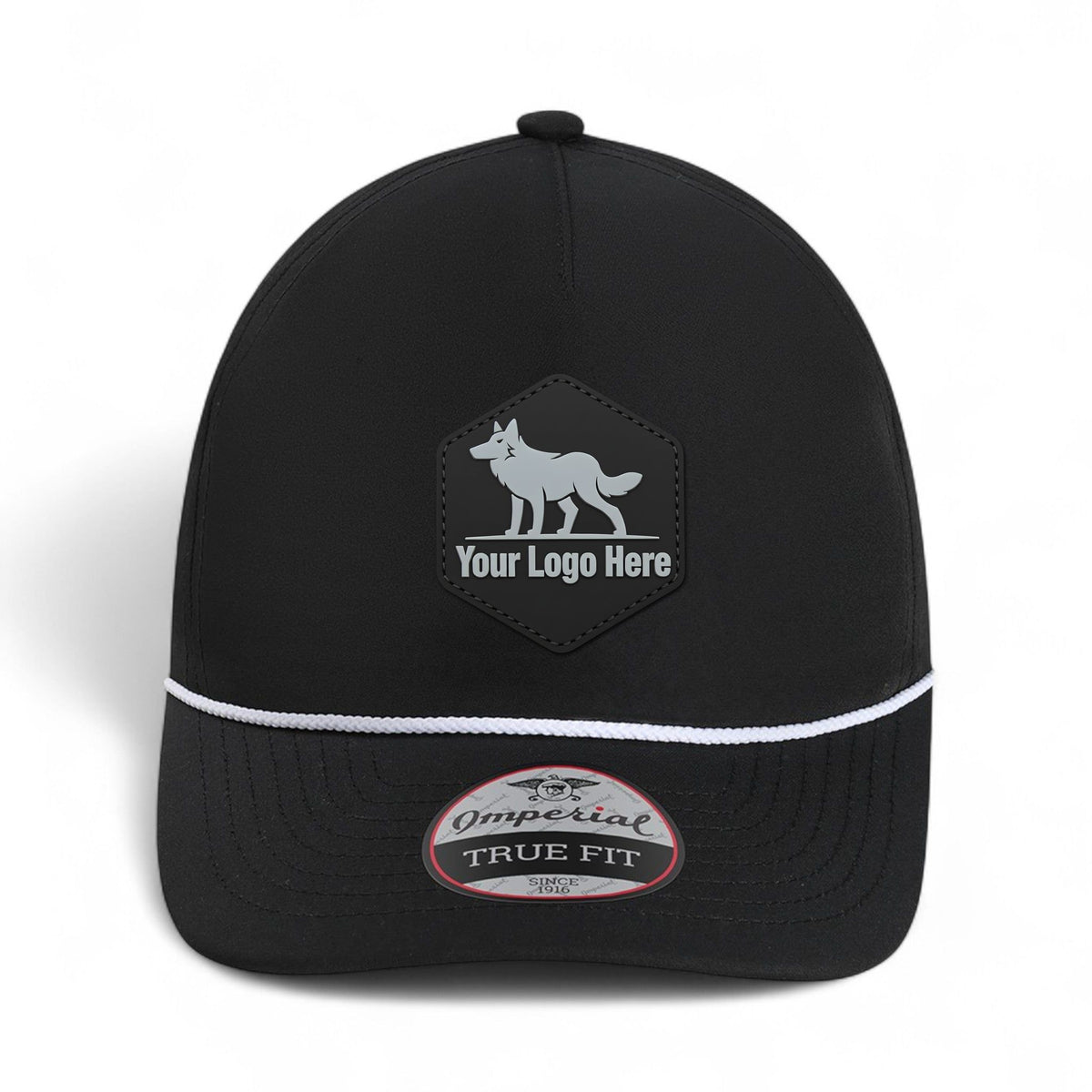 PVC patch preview of Imperial 5054U custom hat in black and white