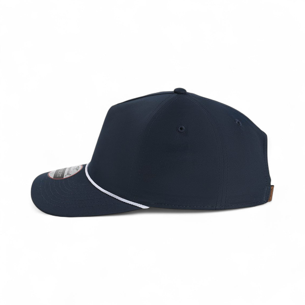 Left side view of Imperial 5054U custom hat in navy and white