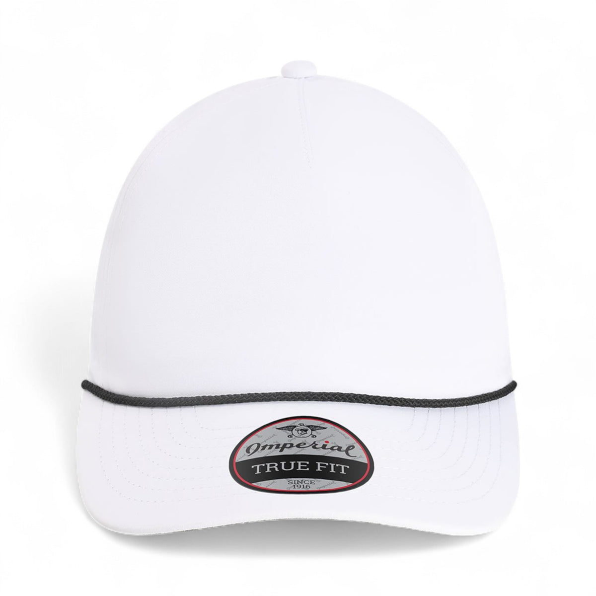 Front view of Imperial 5054U custom hat in white and black