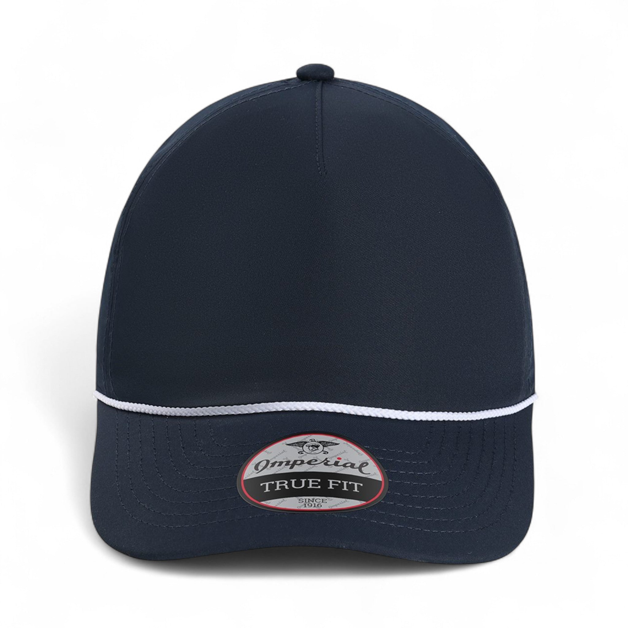 Front view of Imperial 5054U custom hat in navy and white