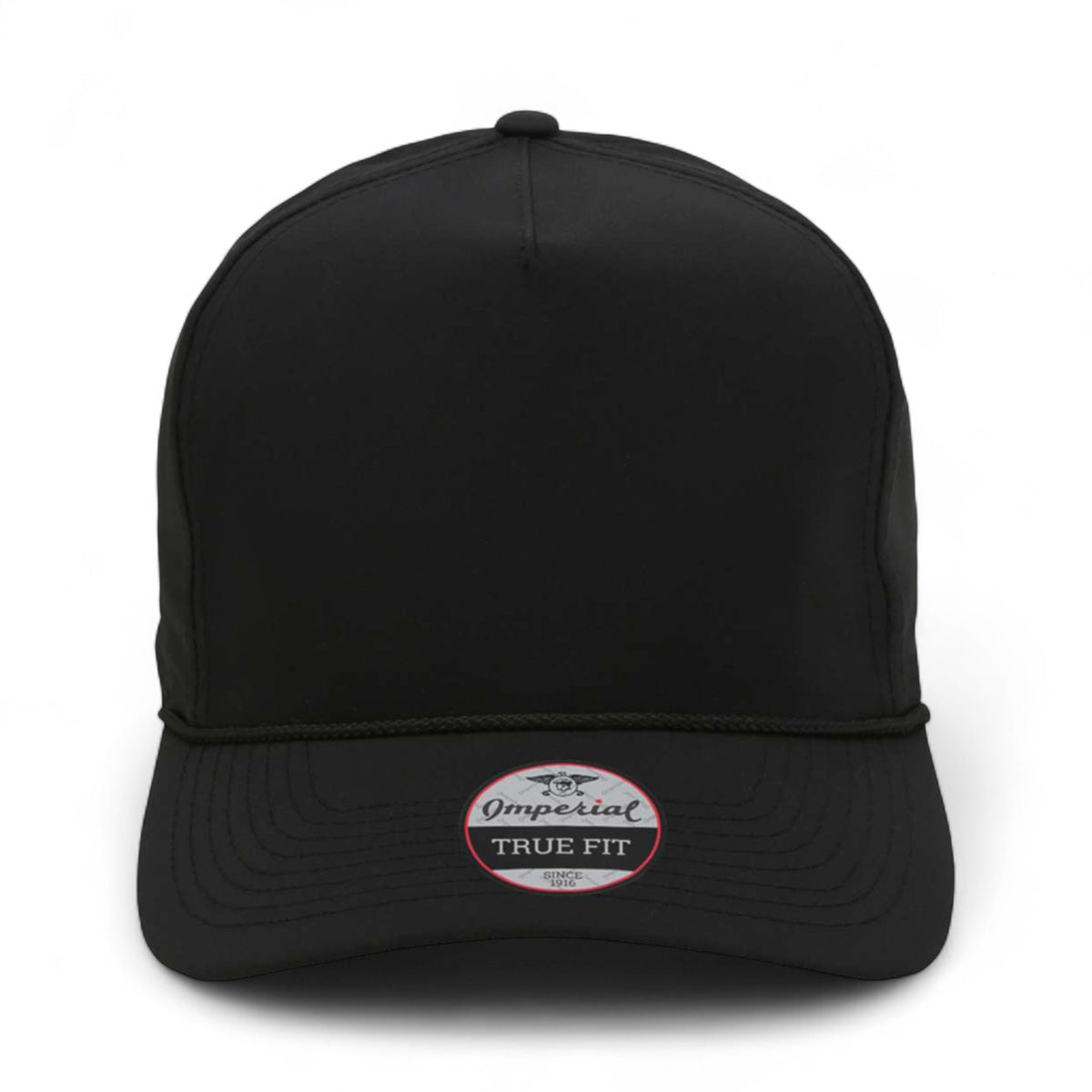 Front view of Imperial 5054 custom hat in black and black