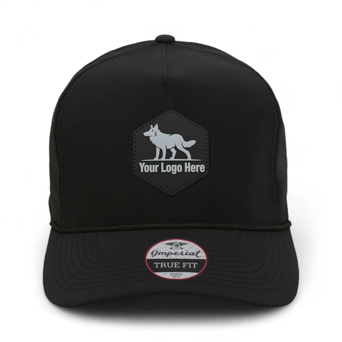 PVC patch preview of Imperial 5054 custom hat in black and black