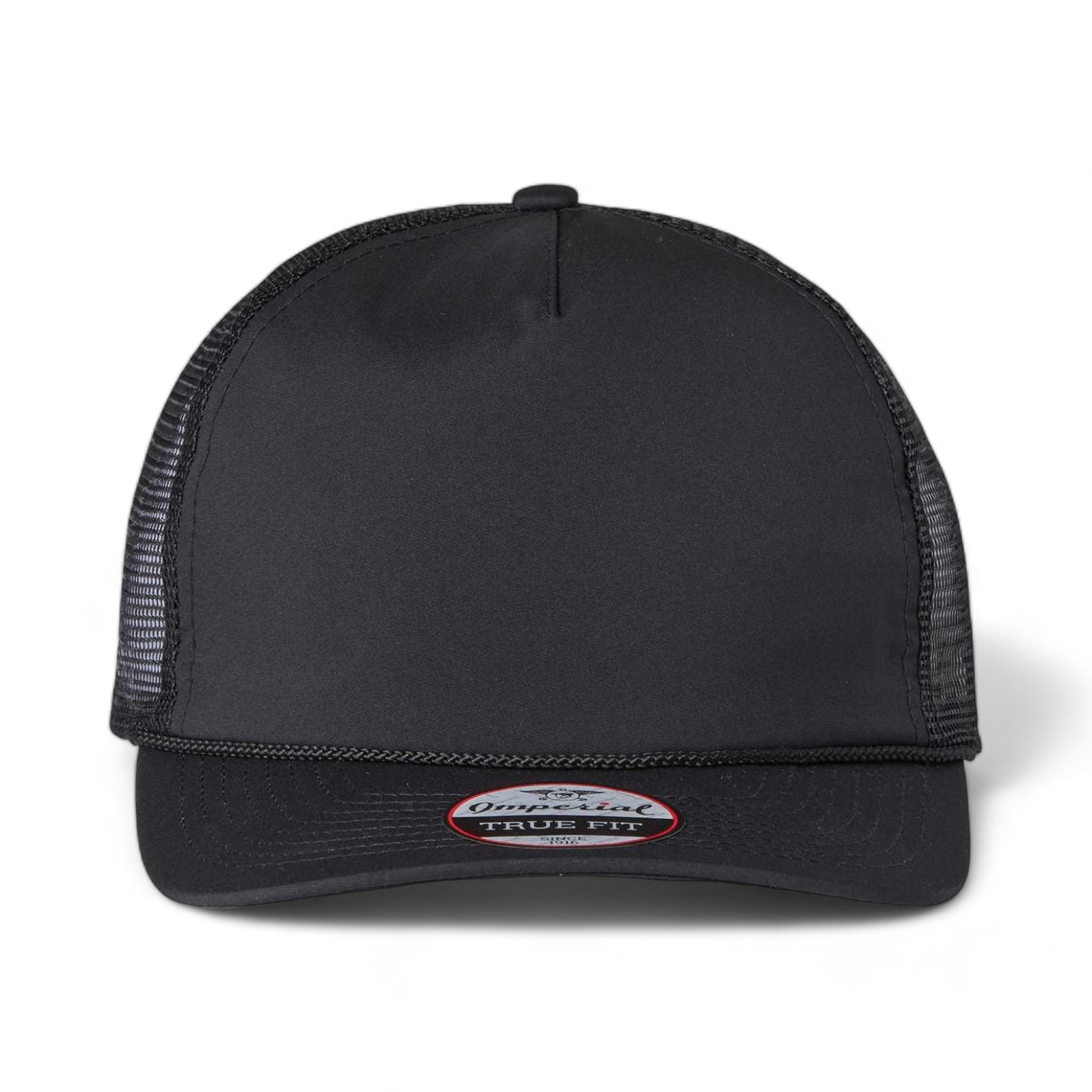Front view of Imperial 5055 custom hat in black, black and black