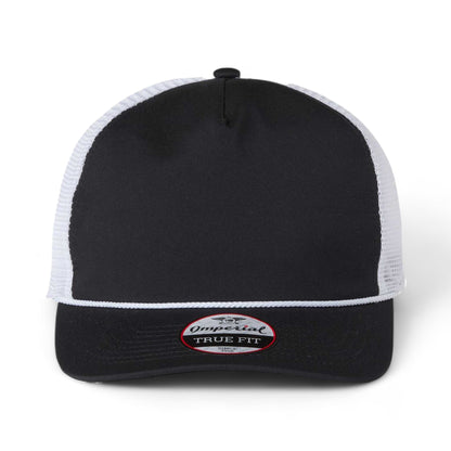 Front view of Imperial 5055 custom hat in black, white and white