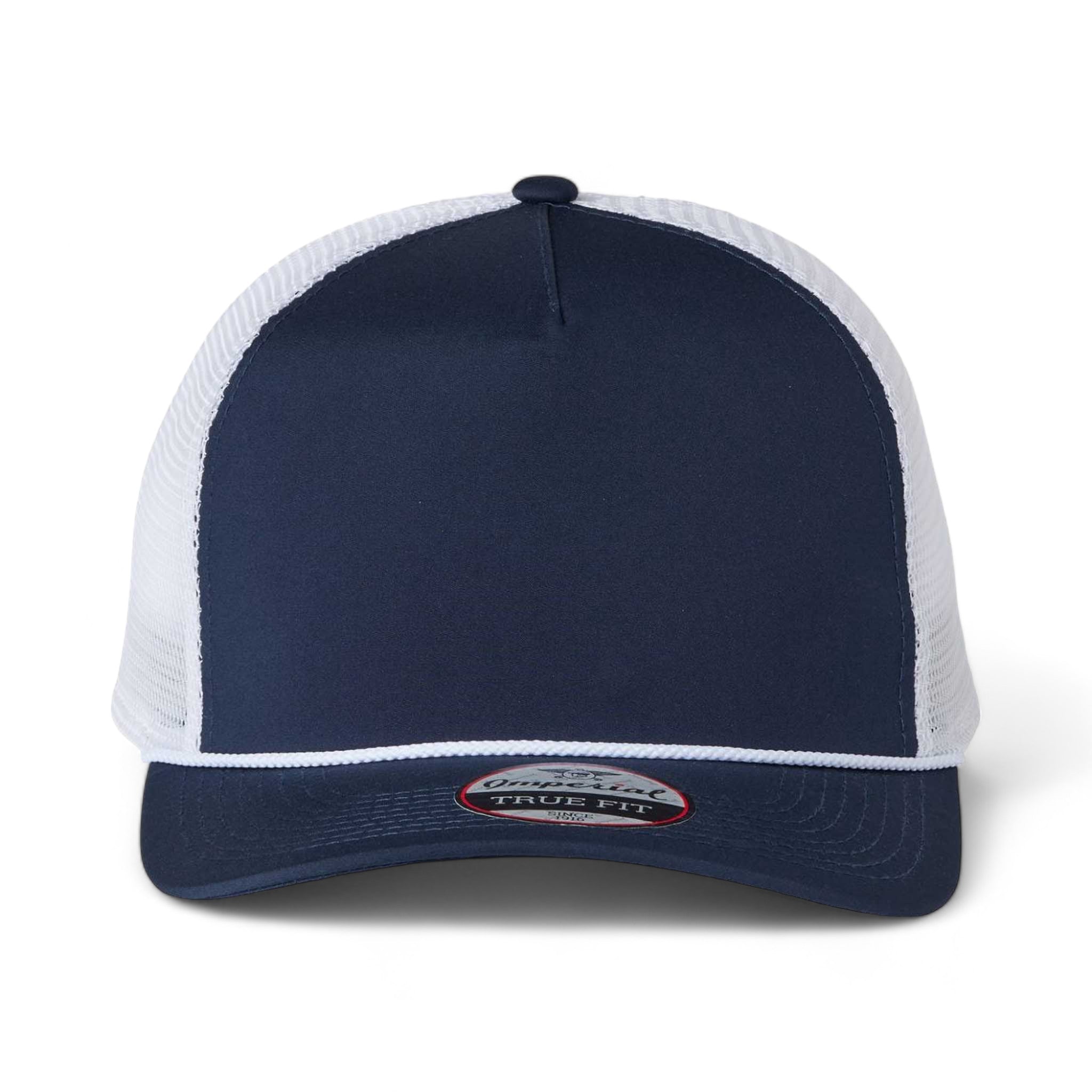 Front view of Imperial 5055 custom hat in navy, white and white