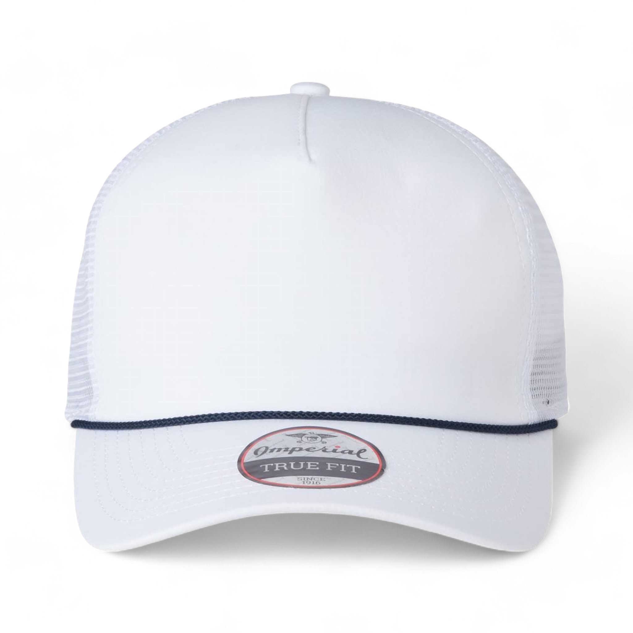 Front view of Imperial 5055 custom hat in white, white and navy