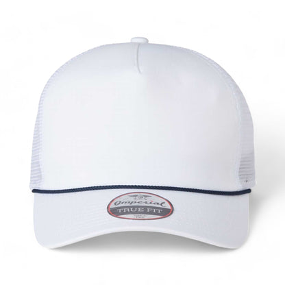 Front view of Imperial 5055 custom hat in white, white and navy