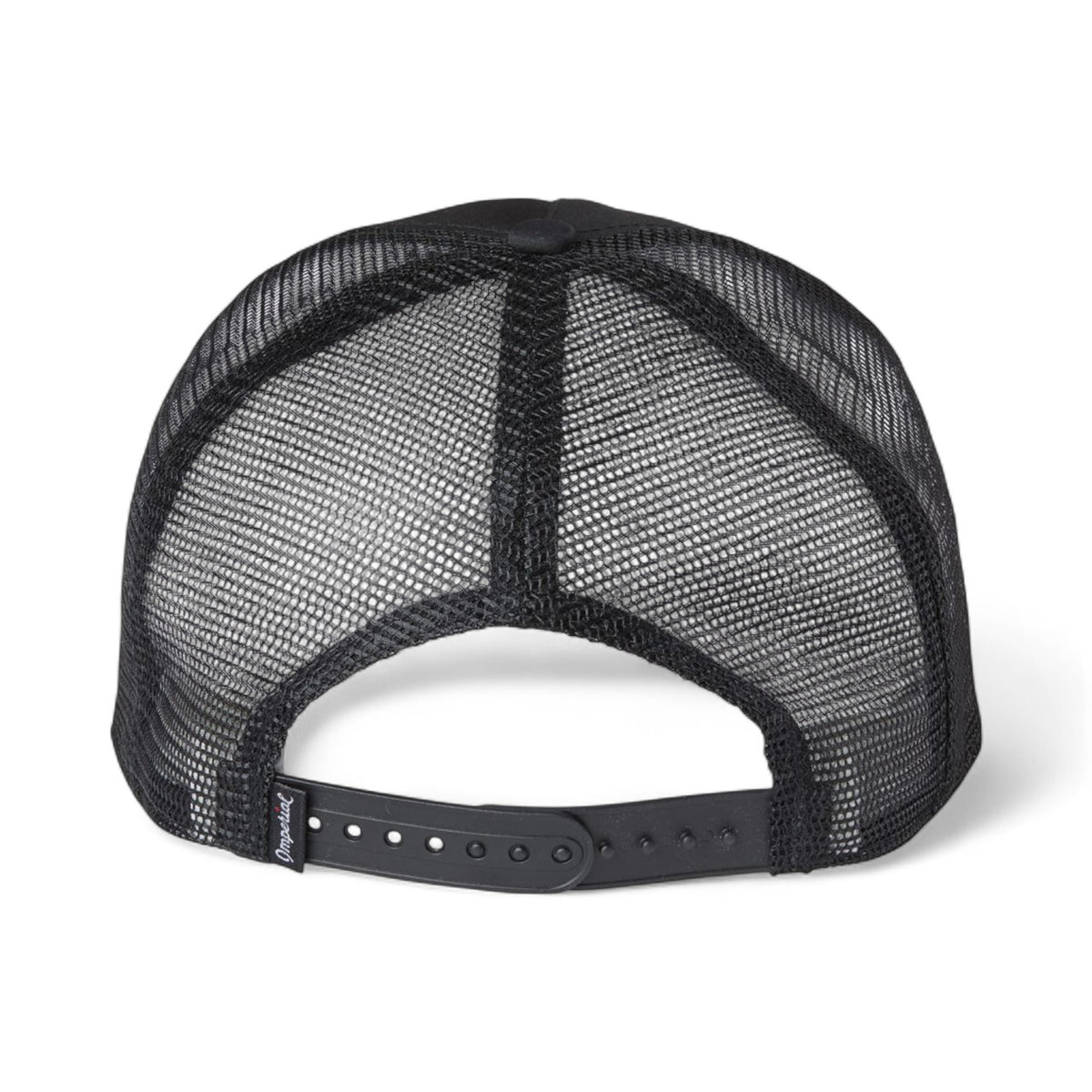 Back view of Imperial 5055 custom hat in black, black and white