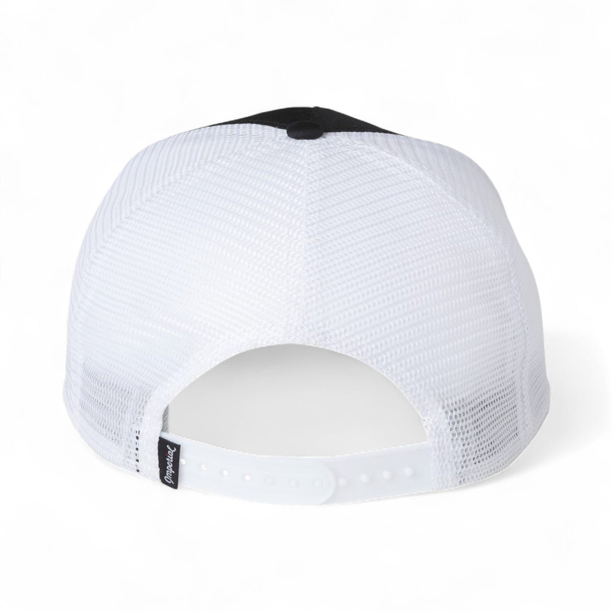 Back view of Imperial 5055 custom hat in black, white and white
