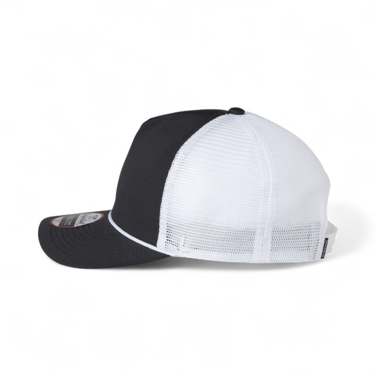 Left side view of Imperial 5055 custom hat in black, white and white