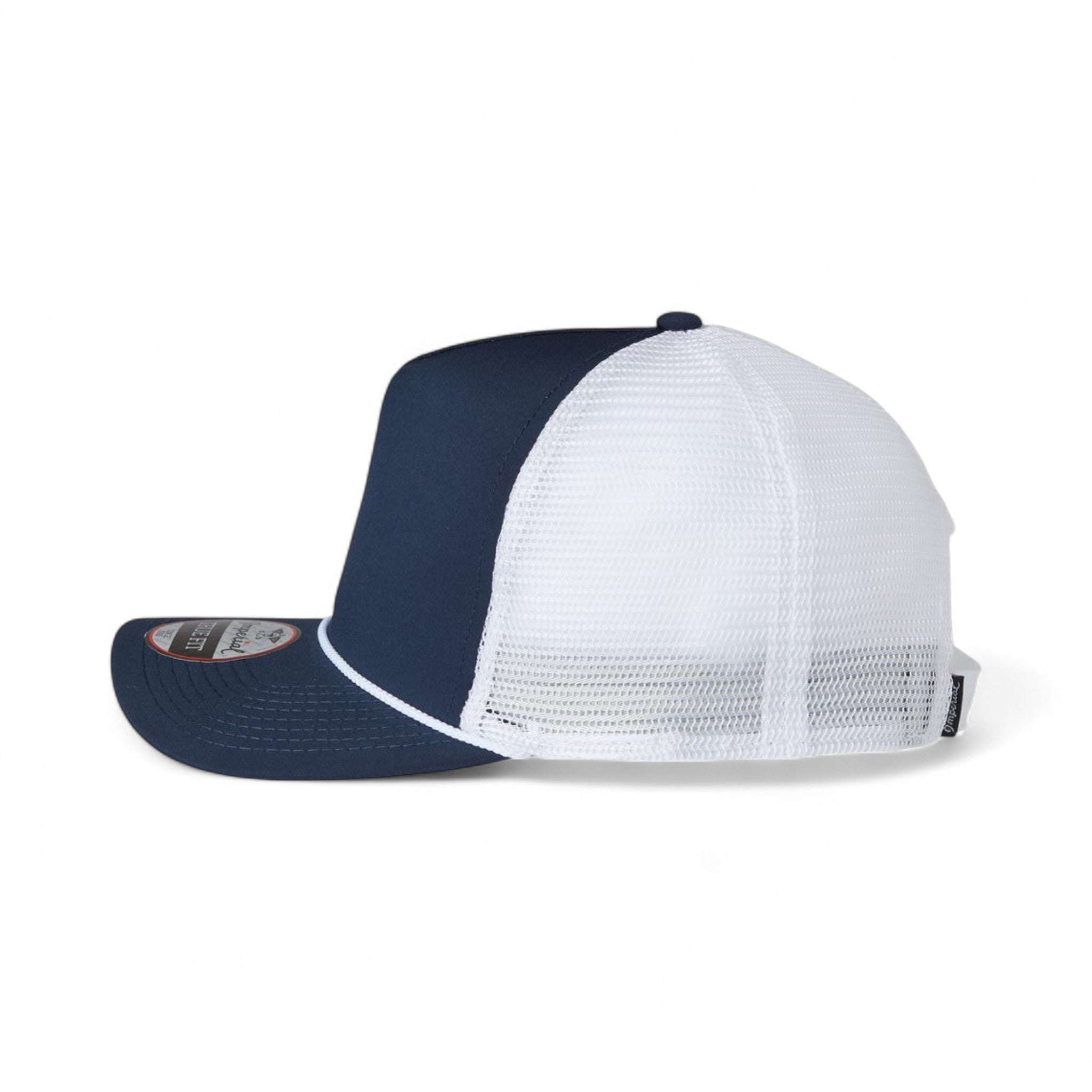 Left side view of Imperial 5055 custom hat in navy, white and white