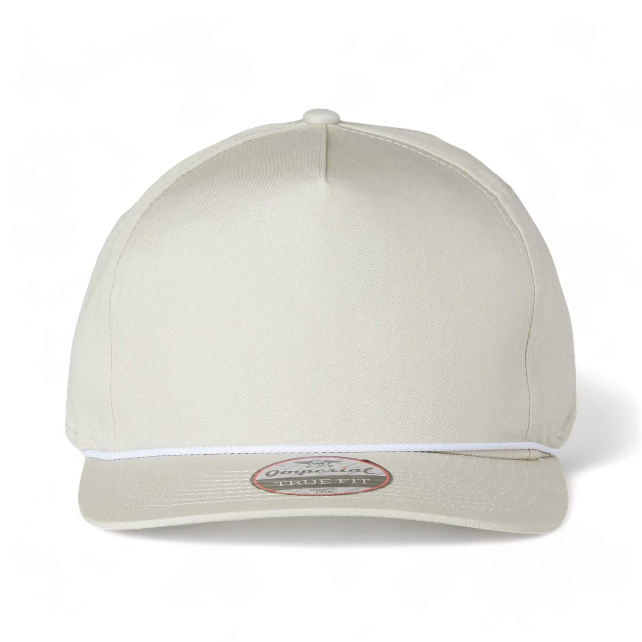 Front view of Imperial 5056 custom hat in putty and white