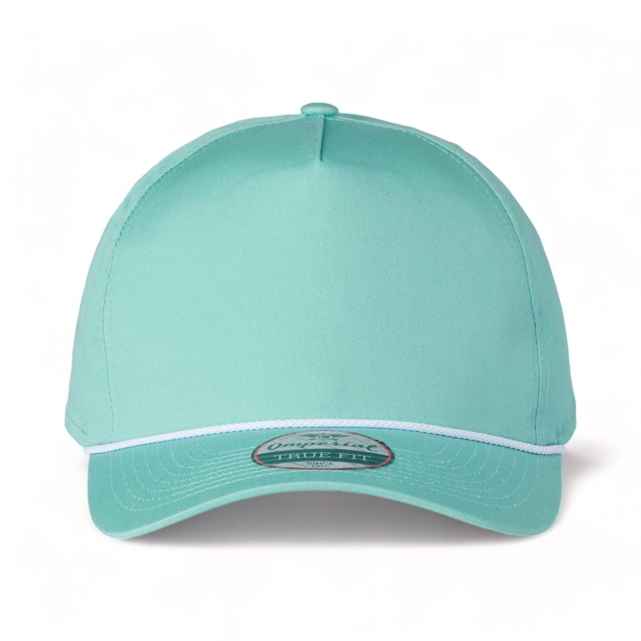 Front view of Imperial 5056 custom hat in sea green and white