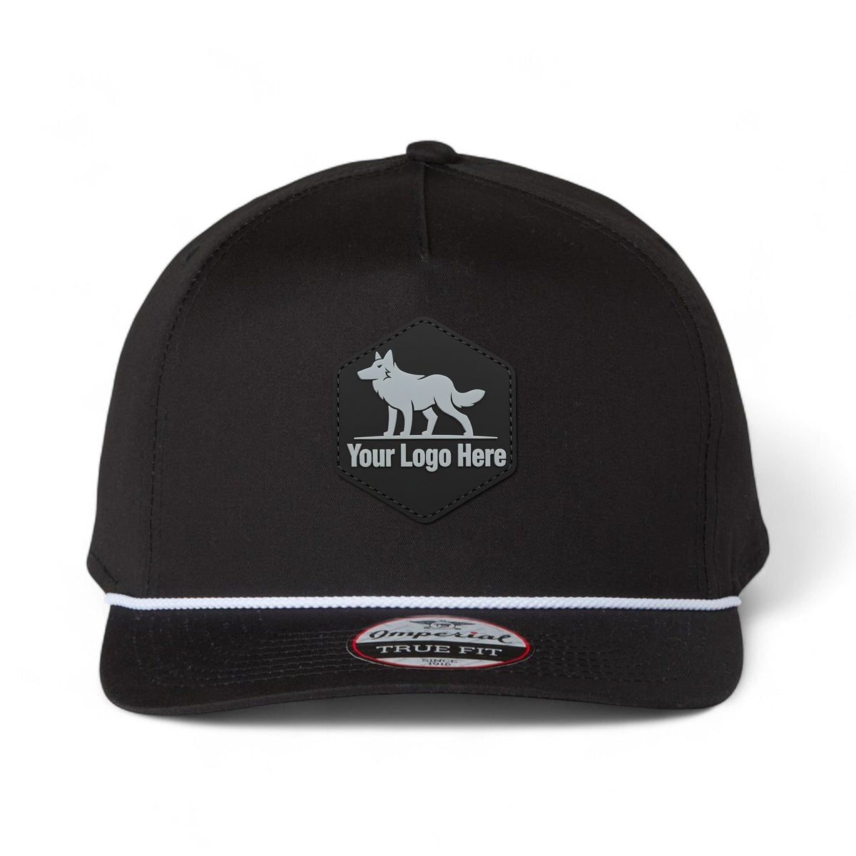 PVC patch preview of Imperial 5056 custom hat in black and white