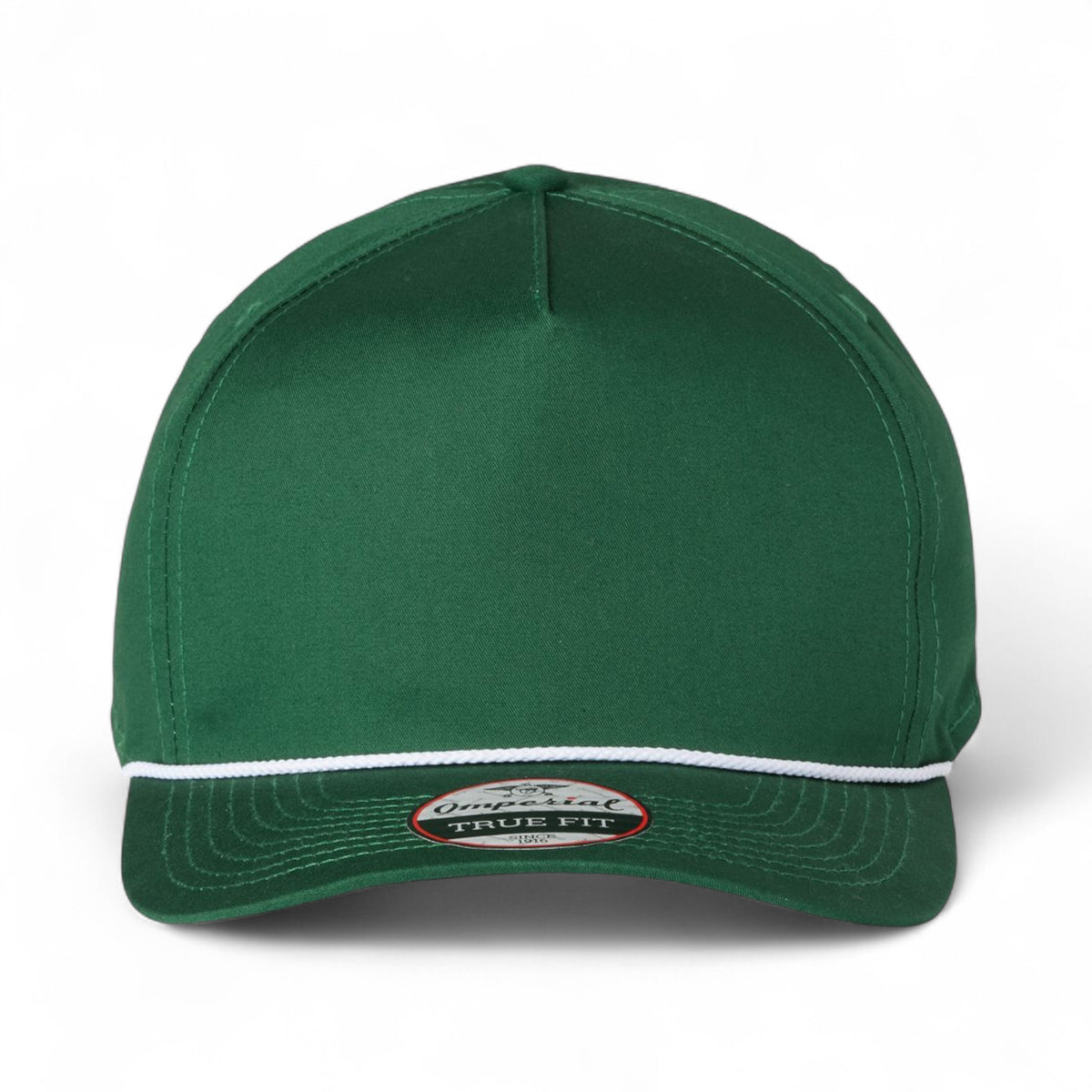 Front view of Imperial 5056 custom hat in forest and white