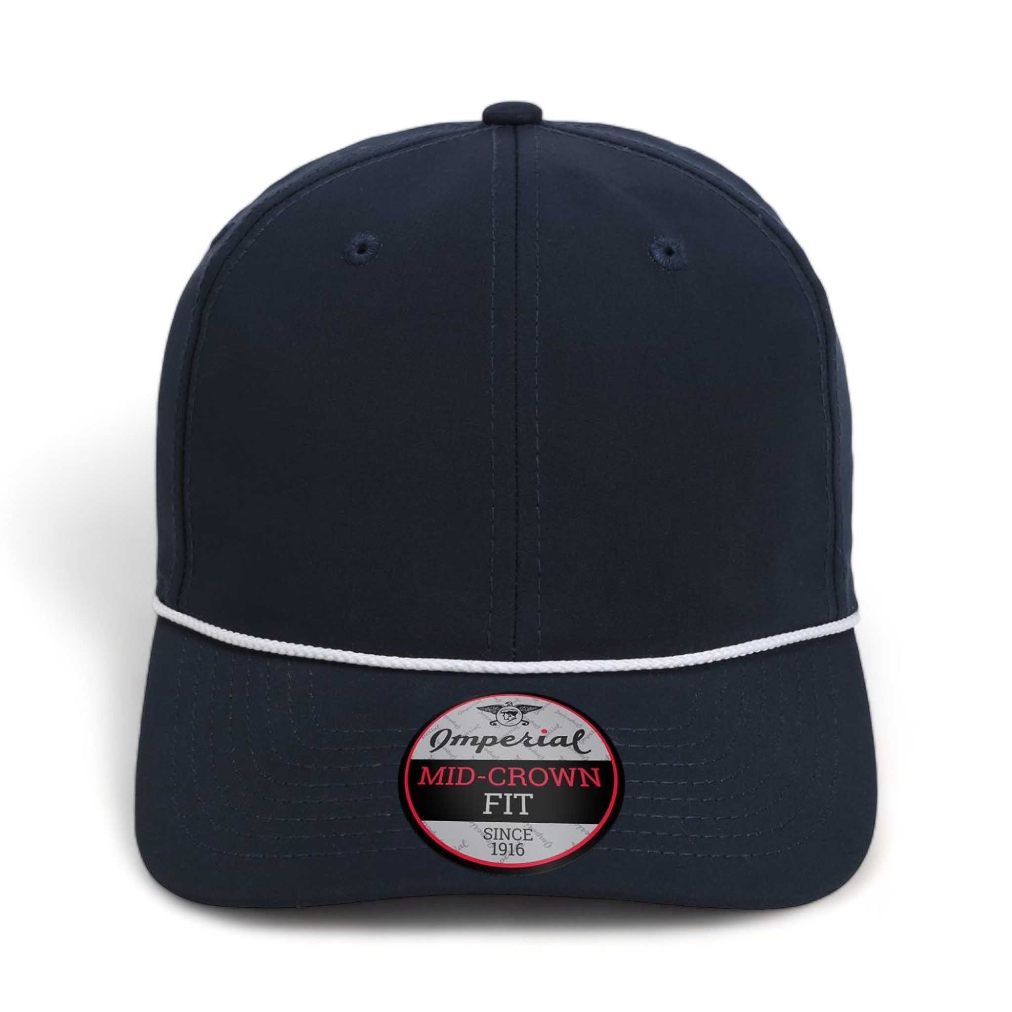 Front view of Imperial 7054 custom hat in navy and white